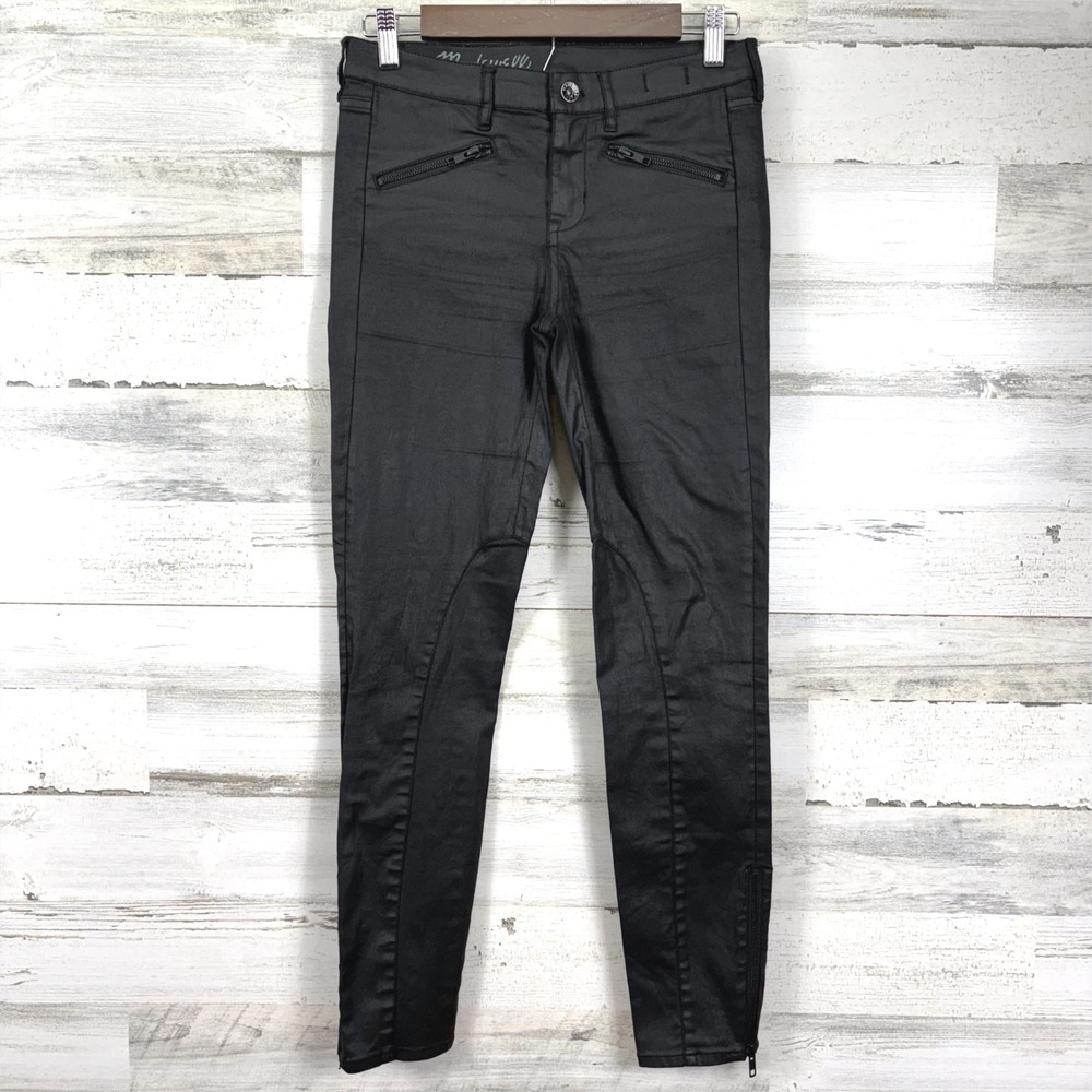 Madewell Black Coated Moto Jeggings Size 28 Zippers Skinny Biker Pants‎